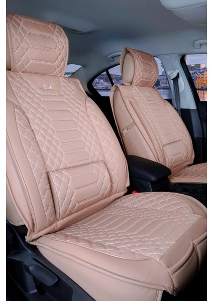 Daihatsu Terrios Deri Oto Koltuk Kılıfı Ön Arka Takım Bej Royal Serisi Scr