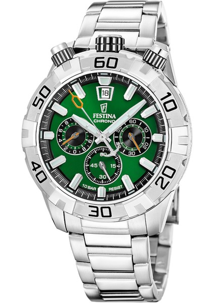 F20743/2 Quartz Çelik Gri Yeşil Kadran 10 Atm 45 mm Erkek Kol Saati
