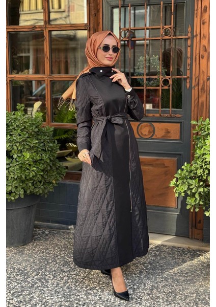 Kuşaklı Geniş Yaka Pardesü KA-A25-15007 Siyah