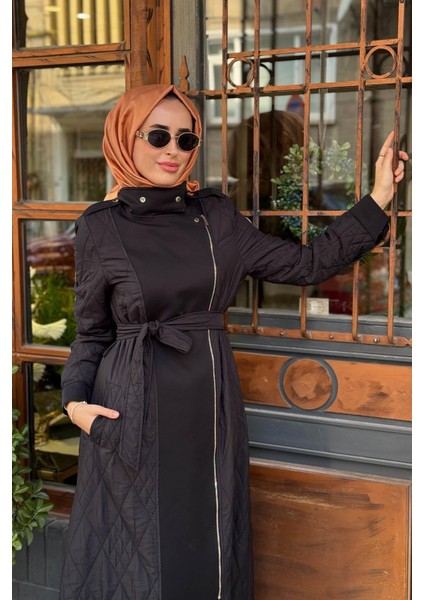 Kuşaklı Geniş Yaka Pardesü KA-A25-15007 Siyah modelleri