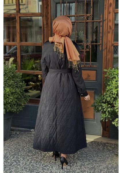 Kuşaklı Geniş Yaka Pardesü KA-A25-15007 Siyah fırsatları