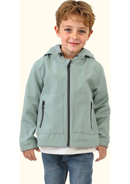 Erkek/Kız Çocuk Kapüşonlu Su ve Rüzgar Geçirmez Cepli Kışlık Yağmurluk