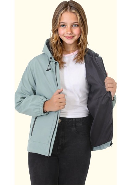 Erkek/Kız Çocuk Kapüşonlu Su ve Rüzgar Geçirmez Cepli Kışlık Yağmurluk