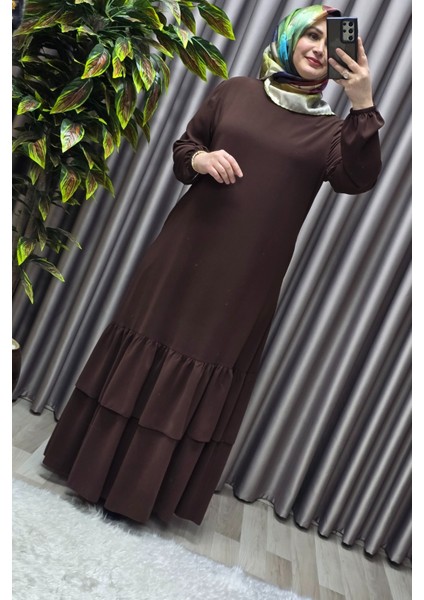 Kadın Tesettür Giyim Büyük Beden Iki Katlı Krep Elbise