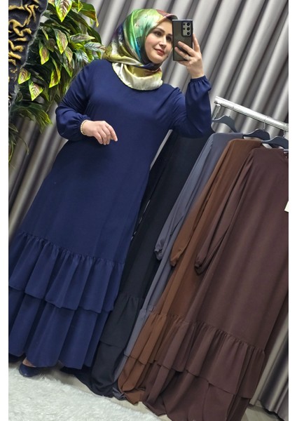 Kadın Tesettür Giyim Büyük Beden Iki Katlı Krep Elbise fiyatları