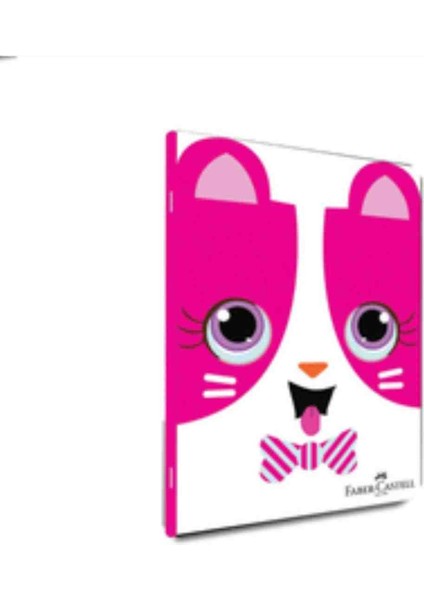 A4 40 Yaprak Kareli Pembe-Beyaz Kedi Desenli Dikişli Defter