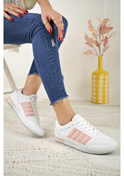7218 Beyaz Pudra Memory Foam Kadın Spor Ayakkabı
