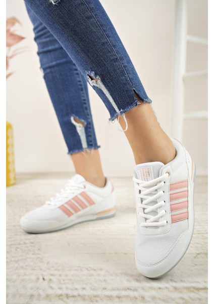 7218 Beyaz Pudra Memory Foam Kadın Spor Ayakkabı