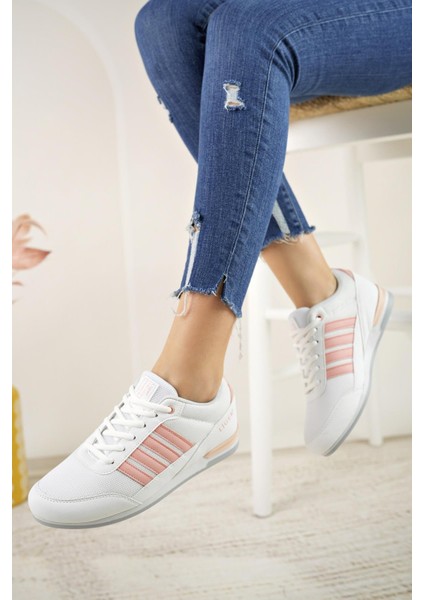 7218 Beyaz Pudra Memory Foam Kadın Spor Ayakkabı