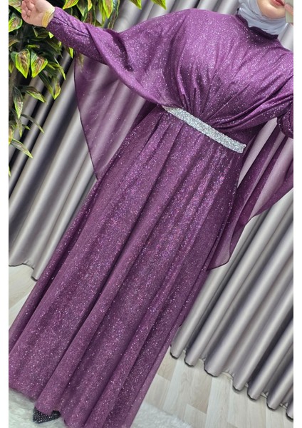 Kadın Tesettür Büyük Beden Giyim Simli Pelerinli Abiye indirimleri