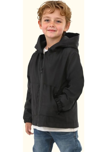 Erkek/Kız Çocuk Kapüşonlu Su ve Rüzgar Geçirmez Cepli Kışlık Yağmurluk