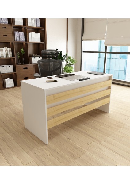 Karin Çalışma Ofis Masası | Beyaz - Safir Meşe