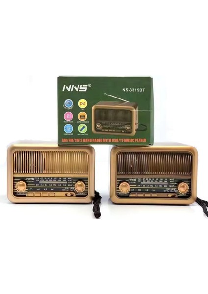Nns NS-3315BT Taşınabilir Nostaljik Radyo Bluetooth Hoparlör Mp3 Çalar