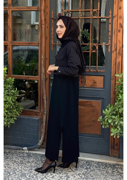 Kumaş Garnili Uzun Triko Kap T25PF-8013 Siyah fiyatları