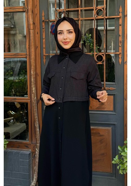 Kumaş Garnili Uzun Triko Kap T25PF-8013 Siyah modelleri