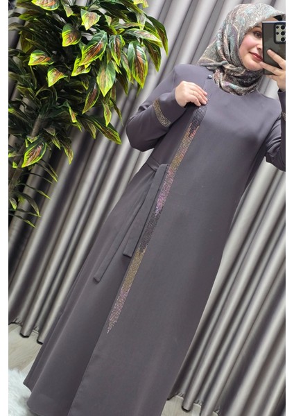 Kadın Tesettür Giyim Büyük Beden Şerit Taş Detaylı Abaya fiyatları