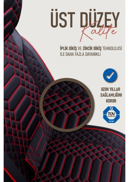 Kia Stonic Deri Oto Koltuk Kılıfı Ön Arka Takım Siyah Kırmızı Royal Serisi Scr