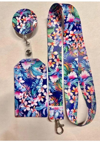 Çiçekli Boyun Askısı Yoyo ve Dik Kartlık Set