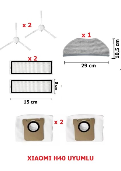Xiaomi H40 Uyumlu Yedek Parça Seti - Filtre/toz Torbası/fırça