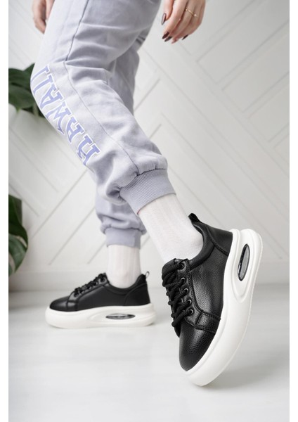Dvm 5750 Siyah Beyaz Havalı Taban Kadın Sneakers