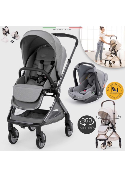 Rotabile Premium Travel Sistem Bebek Arabası Gri