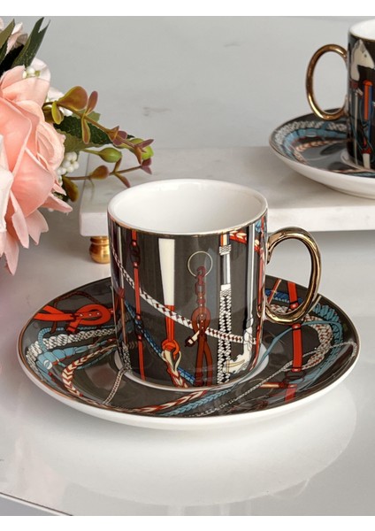Türk Kahve Fincanı Asorti Füme 2 Kişilik 4 Parça