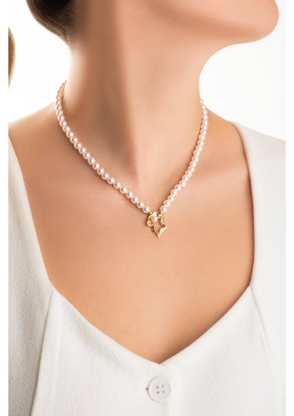 Camila 18 Ayar Sarı Altın Kaplama 42 cm Gümüş Inci Kolye