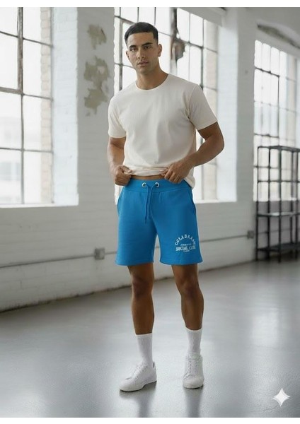 Ultra Rahat Mavi Şort | Baskılı | Kordonlu, Metal Kuş Gözlü | Spor & Casual Erkek Şort