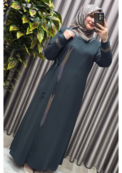 Kadın Tesettür Giyim Büyük Beden Şerit Taş Detaylı Abaya fiyatları