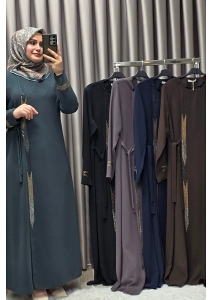 Kadın Tesettür Giyim Büyük Beden Şerit Taş Detaylı Abaya modelleri