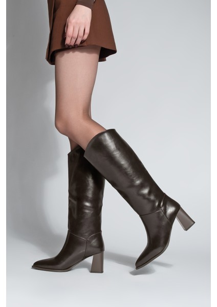 Kadın Sivri Burun Kalın Topuklu Fermuarsız Topuklu Çizme Tines fırsatları
