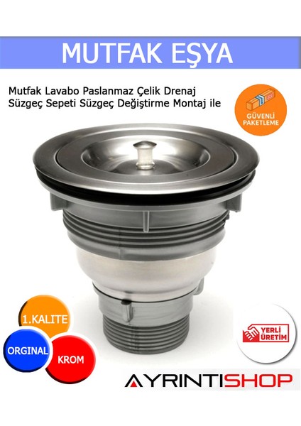 Mutfak Lavabo Paslanmaz Çelik Drenaj Süzgeç Sepeti Süzgeç