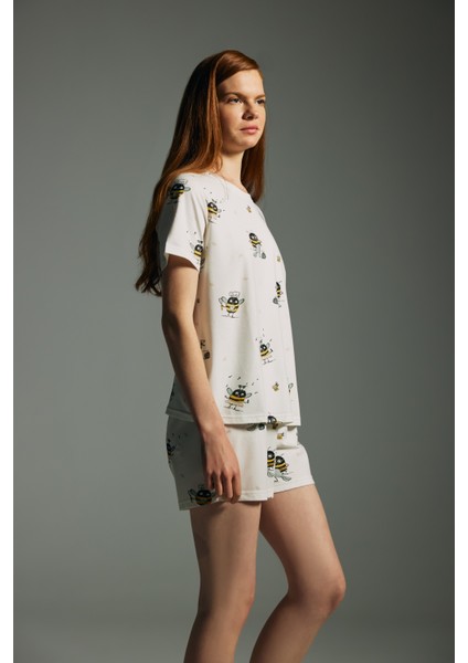 Kadın Pamuklu Kısa Kollu Pijama Üstü
