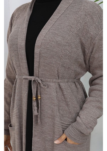 Triko Cepli Uzun Hırka 0036-02 Vizon indirimleri