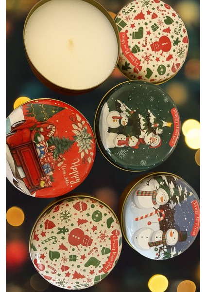 Yılbaşı Baskılı Metal Kutu Mum Happy New Year 5 Li