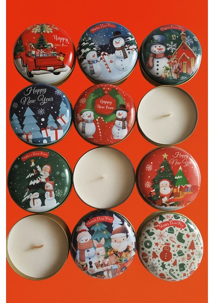 Yılbaşı Baskılı Metal Kutu Mum Happy New Year 5 Li modelleri