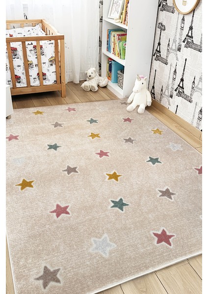 Yıldızlı Halı Yumuşak Dokuma Çocuk Halısı Anaokul Kreş Çocuk Odası Bebek Oyun Halısı