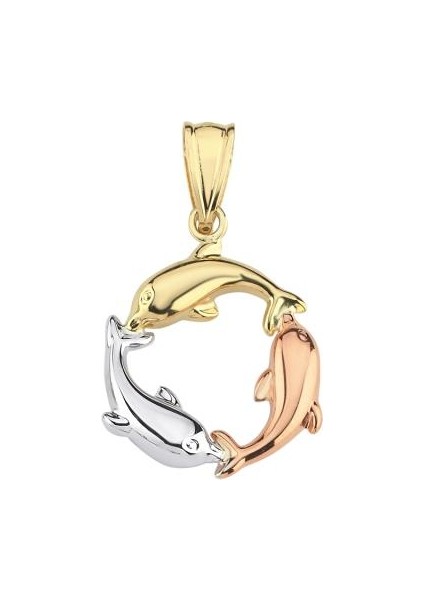 14 Ayar Üç Renkli Yunus Altın Kolye Ucu