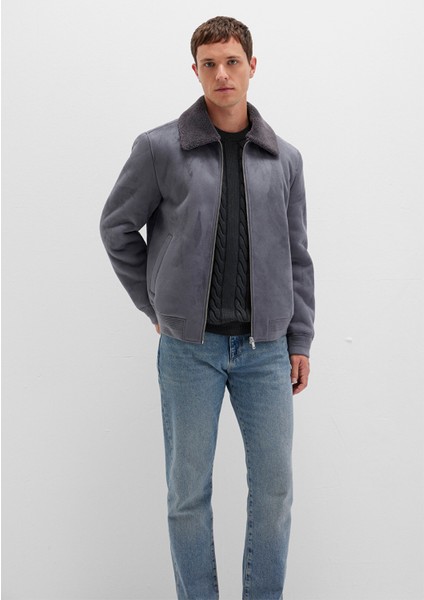 Suni Kürk Detaylı Gri Suni Süet Ceket 0110450-80776