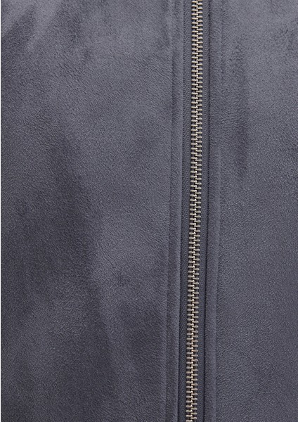 Suni Kürk Detaylı Gri Suni Süet Ceket 0110450-80776