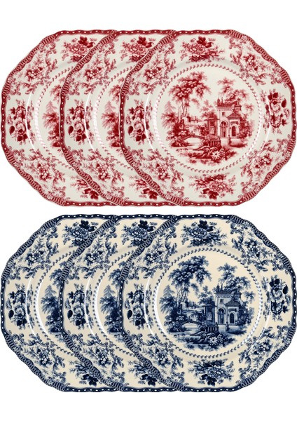 Lucky Art Florantine 27CM 6li Tabak Seti Kirmizi-Mavi