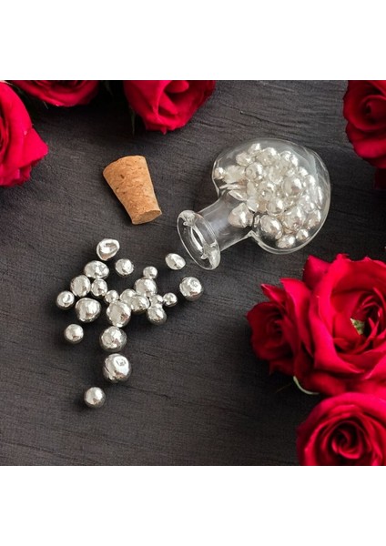 15 Gram Kalp Tasarımlı Cam Şişeli, 999 Ayar Gümüşten Üretilmiş Özel Granül Gümüş HEDIYESI-553 fiyatları