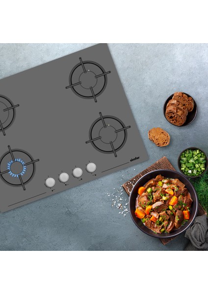 3655 4 Gözlü 65 cm Silver Cam Ankastre Ocak