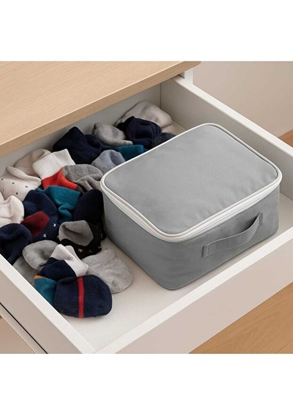 (5 Adet) Çorap Hurcu Gri Kumaş Organizer Fermuarlı Saklama Hurcu Çekmece Içi Düzenleyici 29X24X17 cm fırsatları
