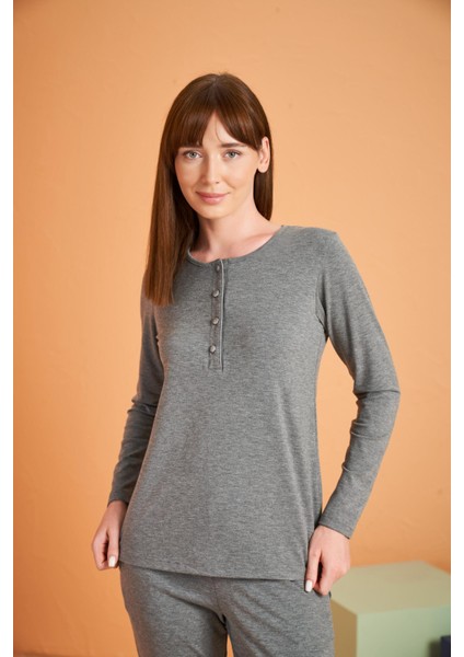 Kadın Antrasit Uzun Kol Pijama Takımı 28048 fiyatları