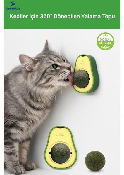 Doğal & Yenilebilir Kedi Nanesi Otu Avokado Kedi Çimi Özel Yapışkanlı 360° Dönen Catnip Yalama Topu
