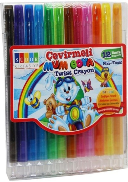 Çevirmeli 12 Li Mum Boya Uzun ( Pastel Silinebilir Mum Boya ) Tam Boy Südor 1 Paket