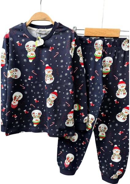 Erkek Çocuk Üzeri Kardan Adam ve Noel Baskılı Lacivert Pijama Takımı fırsatları