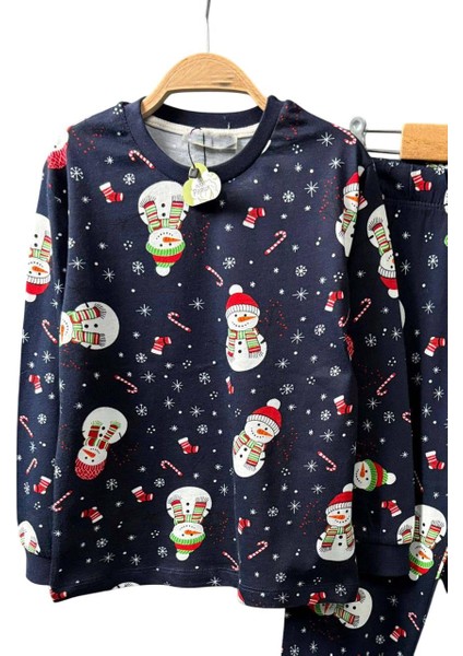 Erkek Çocuk Üzeri Kardan Adam ve Noel Baskılı Lacivert Pijama Takımı indirimleri
