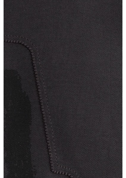 Unisex Relax Fit Pamuklu Yumuşak Dokulu Bisiklet Yaka Içi Polarlı Baskılı Antrasit Sweatshirt​​​​​​​